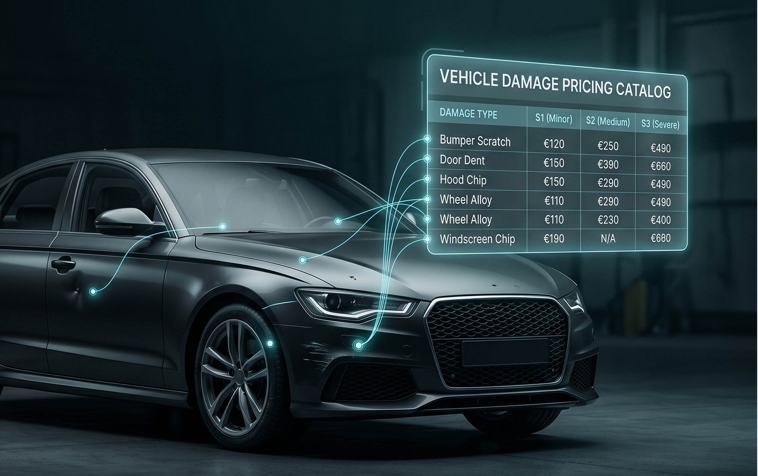 Vehicle damage pricing catalog for fleet operators